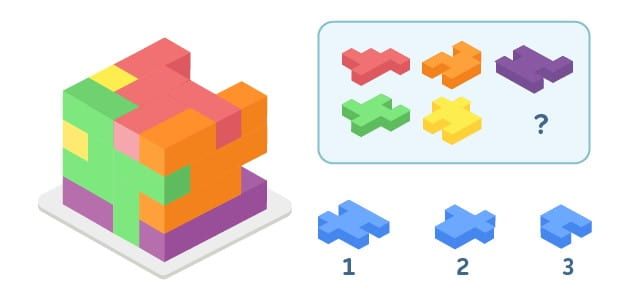 Вы собираете головоломку. 5 деталей уже соединили. Какой 6 элемент вы добавите?